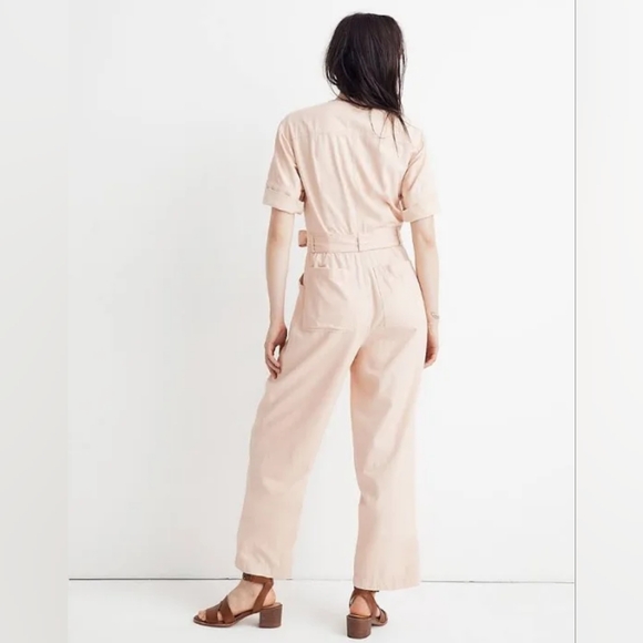 Madewell Top Stitched Cropped Coverall Jumpsuit - Size 0 - Blush Pink - Picture 3 of 3
